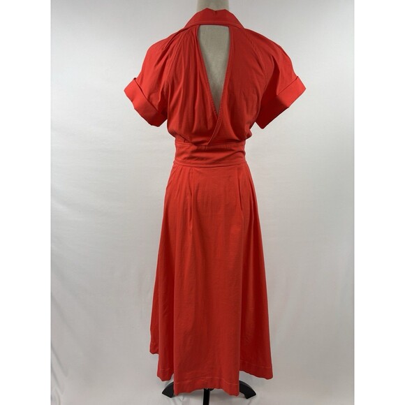 Maeve Anthropologie Shirt Dress Red 10 Cut Out Back Collared Maxi - Picture 11 of 12